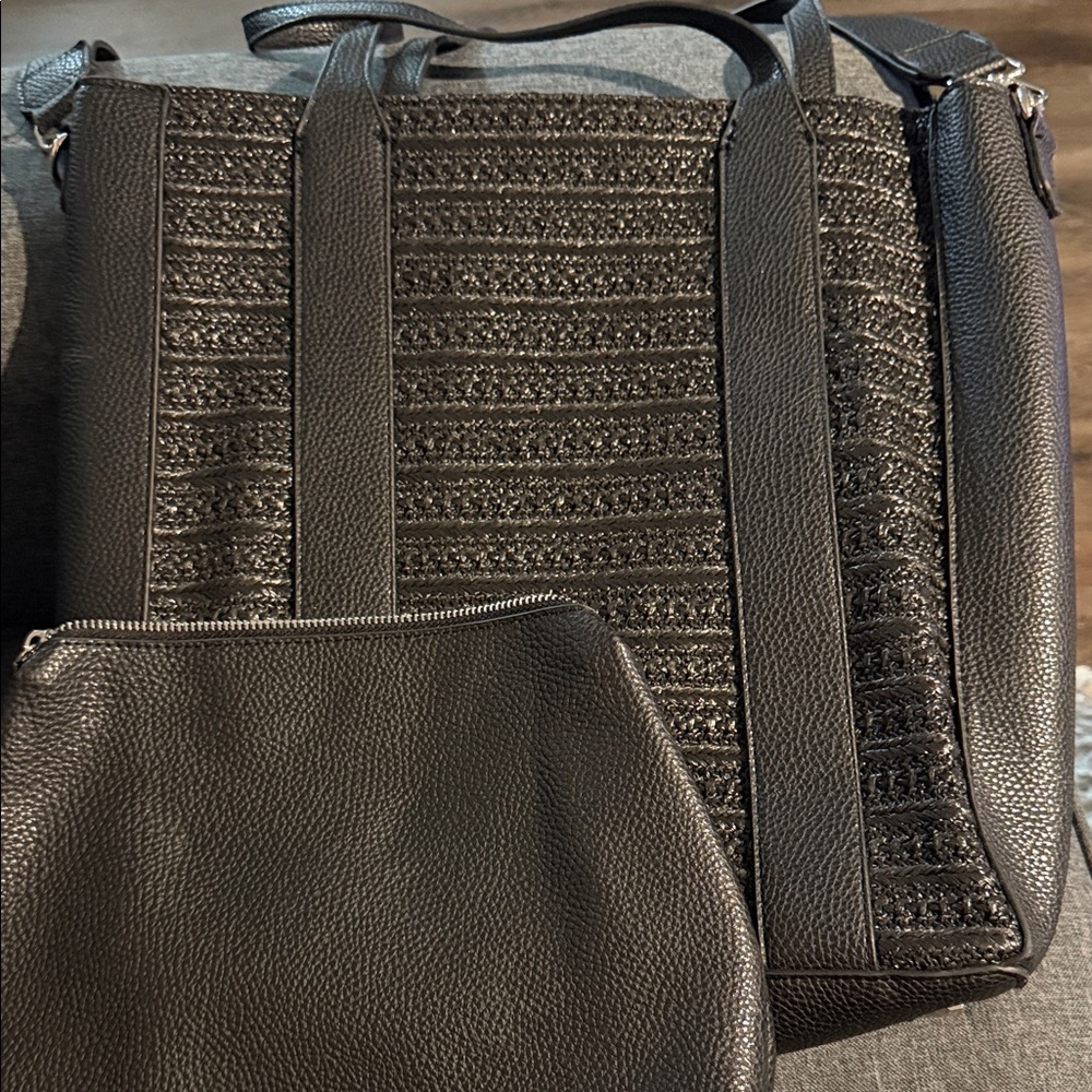 Steve Madden Black Textured Tote with Pouch